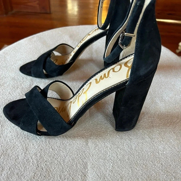 Sam Edelman Yancy Block Heel Ankle Strap Black Suede Shoes Size 10 - Picture 4 of 12